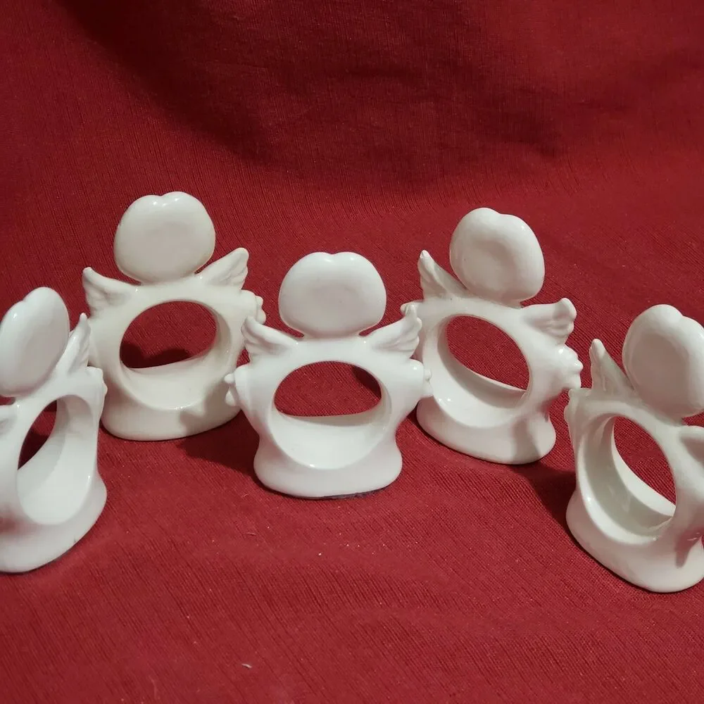 Set of 5 Napkin Rings Porcelain Angels Wing Angels Girls Cherubs